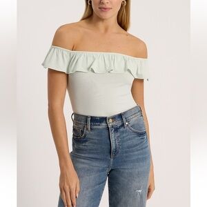Light Green Off Shoulder Ruffle Bodysuit - EXPRESS